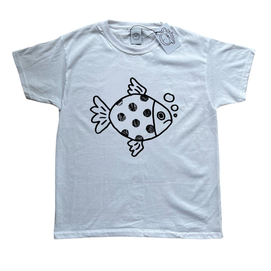 Polka dot fishy black on white Tee