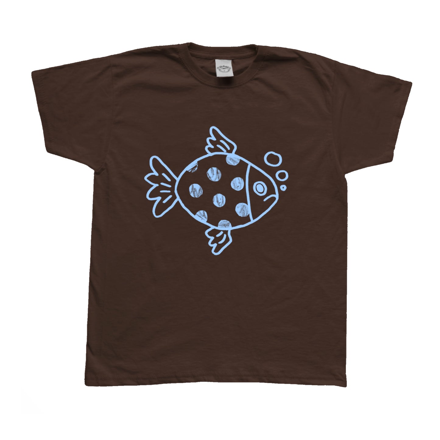 Polka dot fishy light blue on brown Tee
