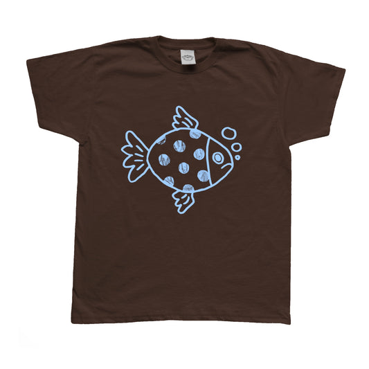 Polka dot fishy light blue on brown Tee