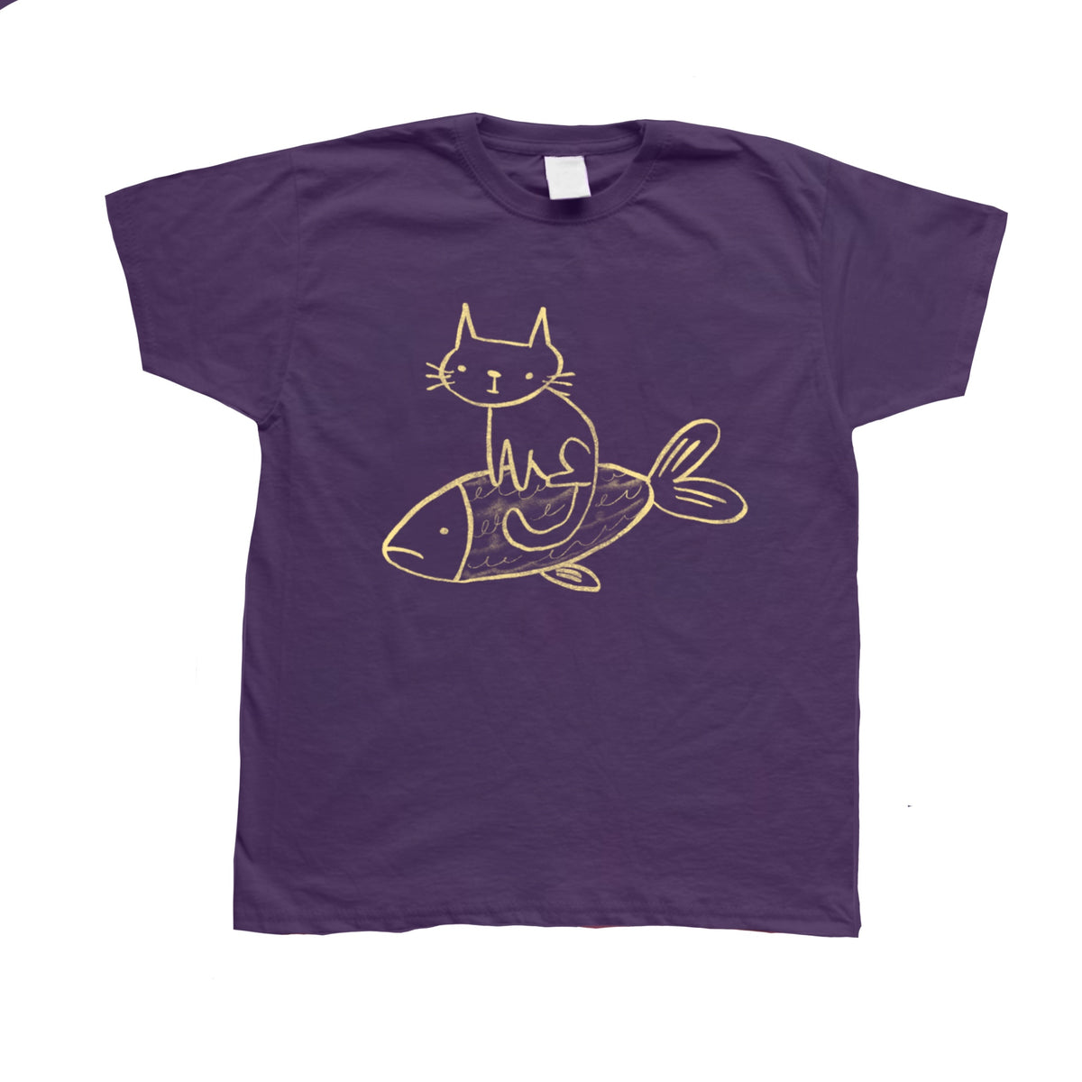 Cat on a fish purple baby tee
