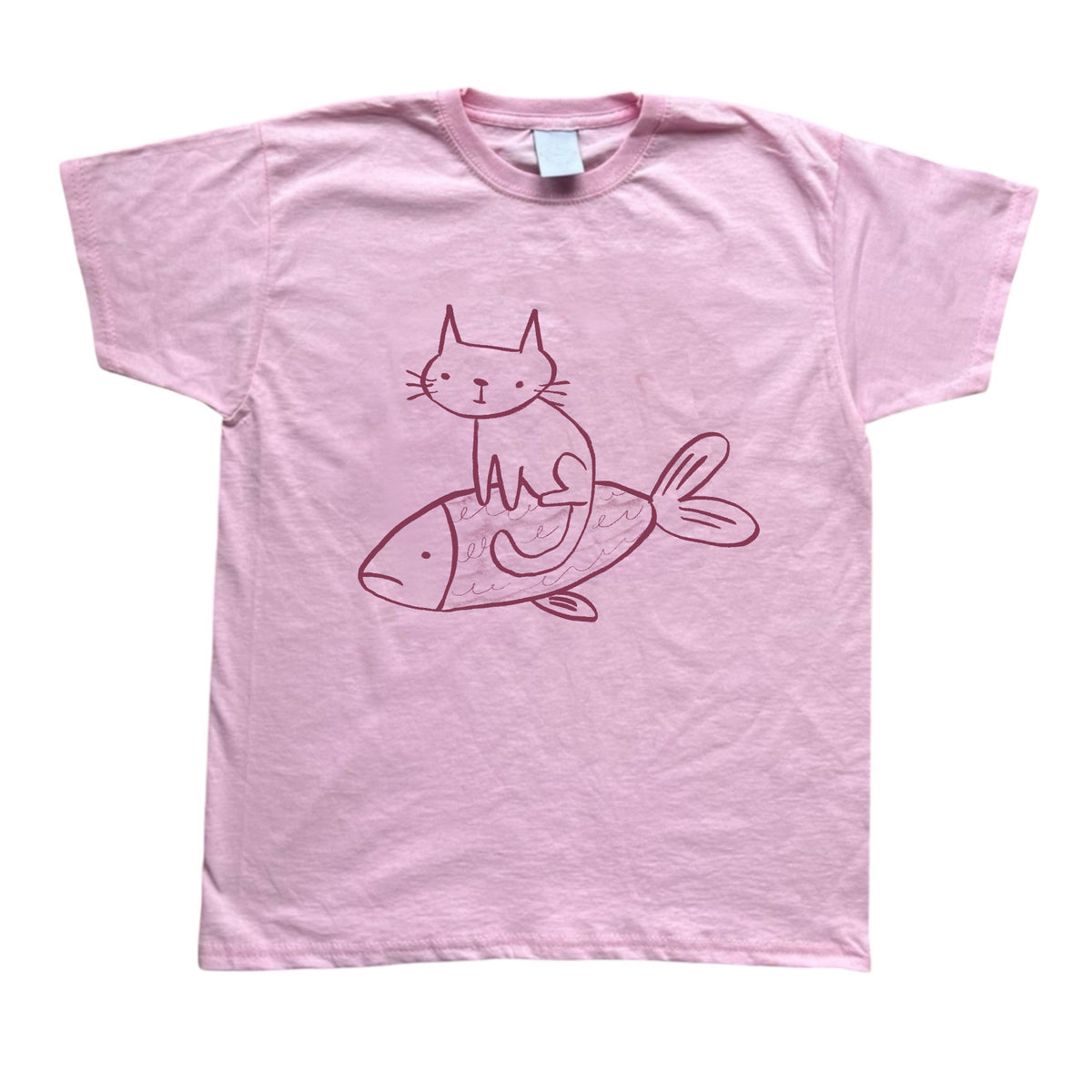 Cat on a fish pink baby tee
