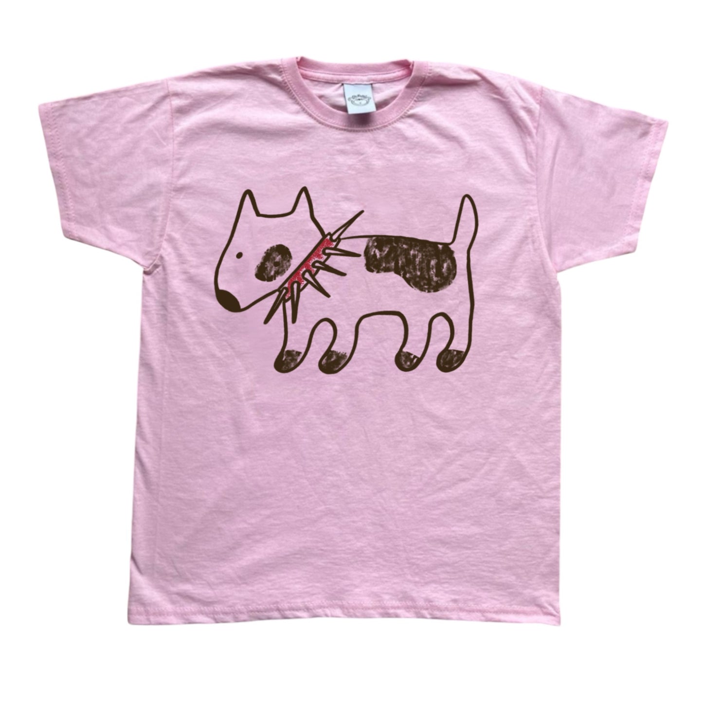 Spiky collar brown dog on pink tee