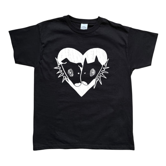 2 dogs in love white on black Tee