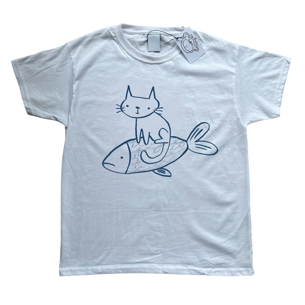 Cat on a fish white baby tee