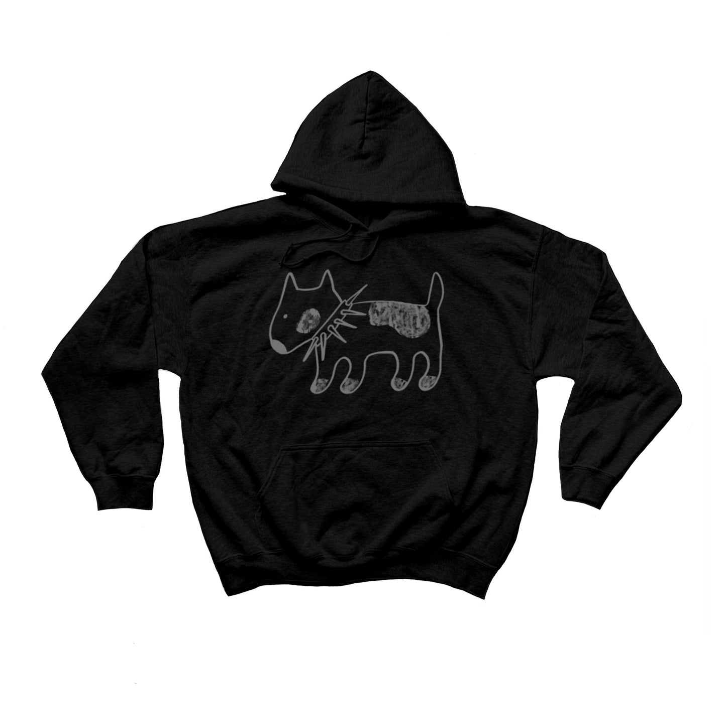Spiky collar dog grey on black hoodie