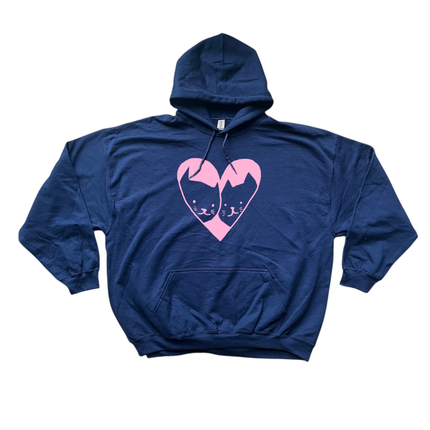 2 cats in love navy hoodie