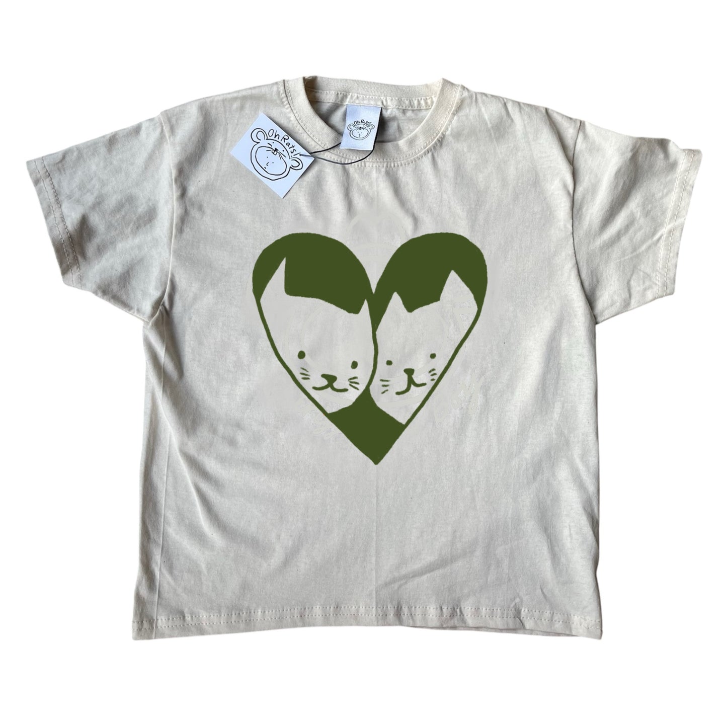 2 cats in love beige tee