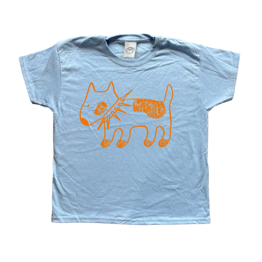 Spiky collar dog orange on baby blue Tee