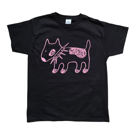 Spiky collar dog light pink on black Baby Tee