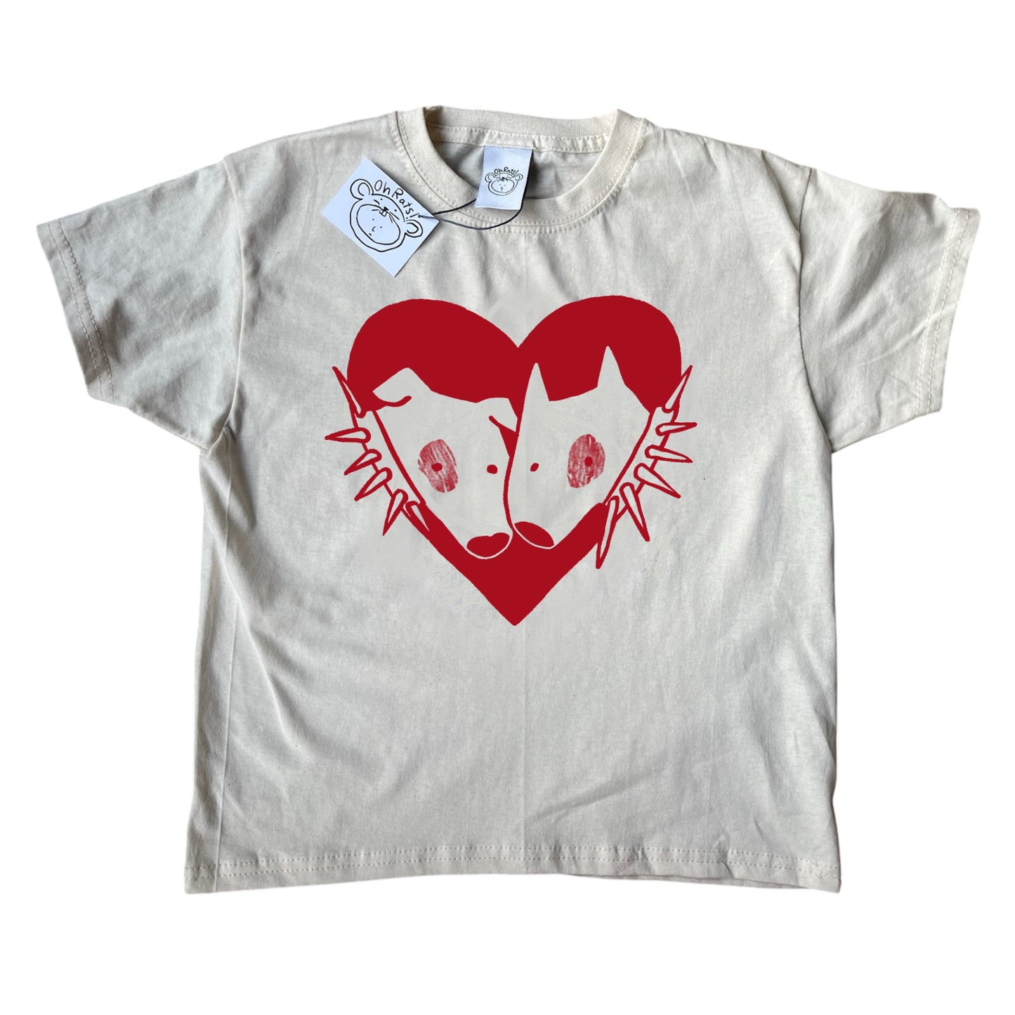 2 Spiky collar dogs in love beige tee