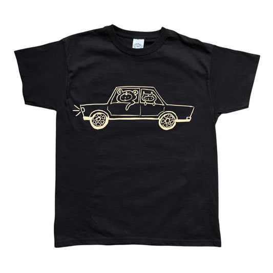 Beige on black critter road trip tee