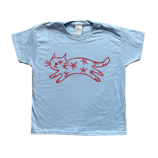 Starry cat baby blue tee