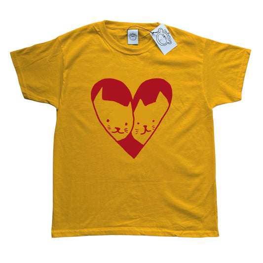 2 cats in love yellow tee