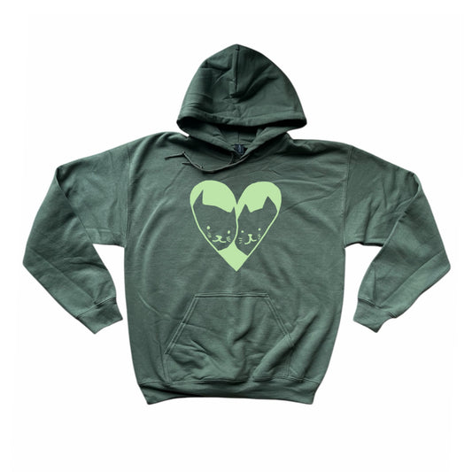2 cats in love khaki hoodie