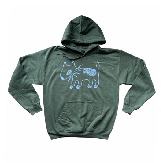Spiky collar dog light blue on khaki hoodie