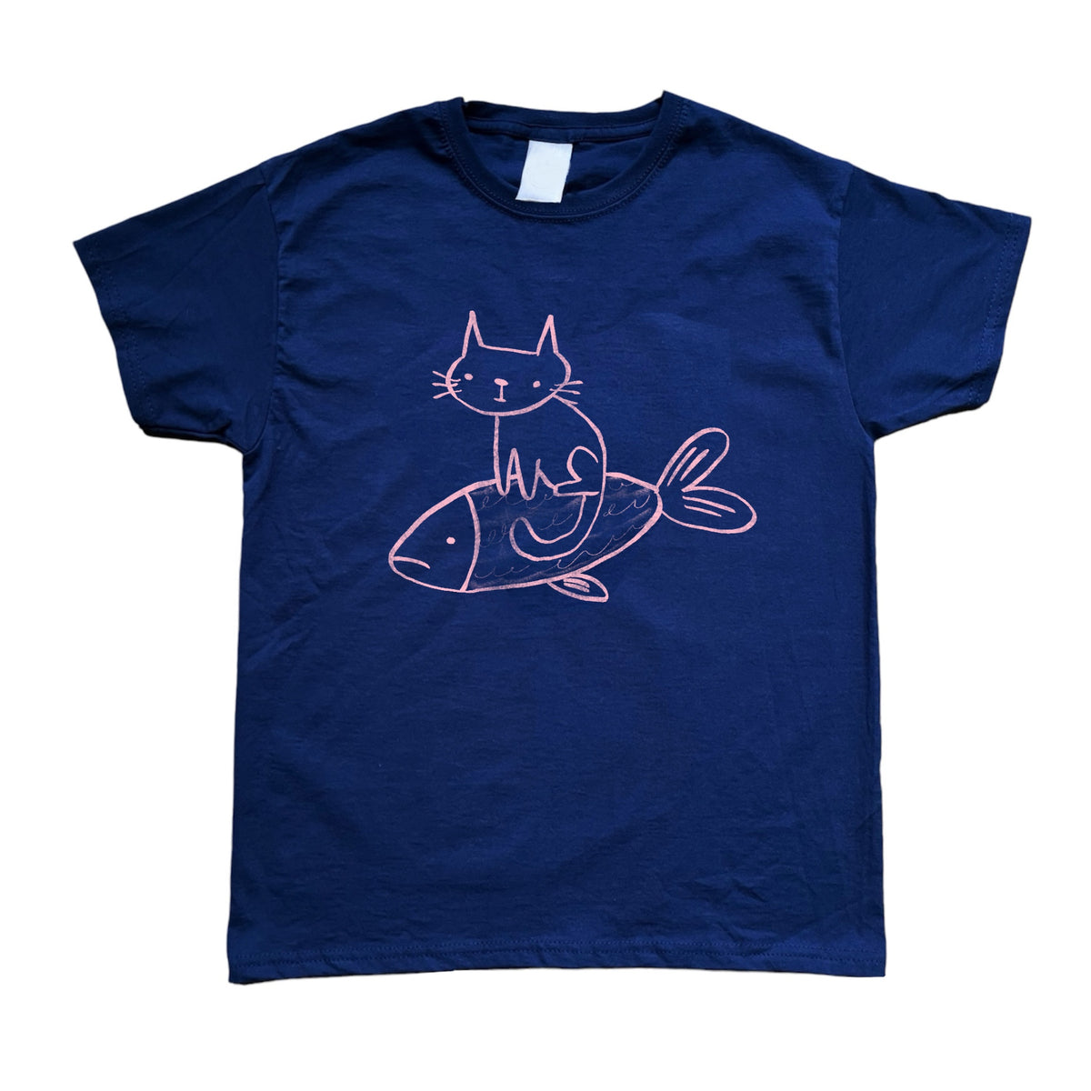 Cat on a fish navy baby tee