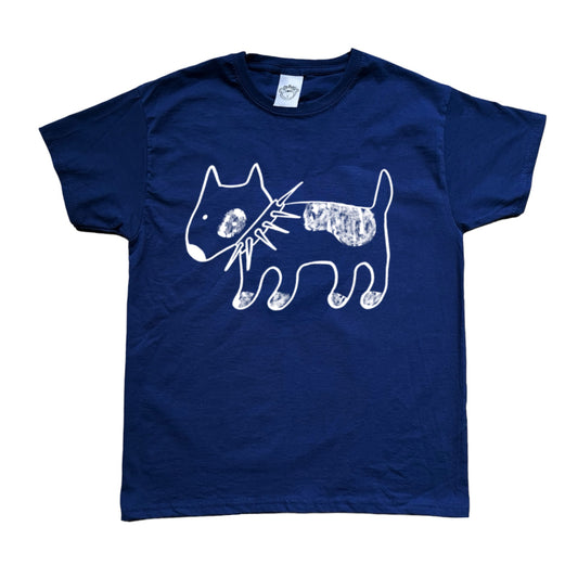 Spiky collar dog white on navy Tee