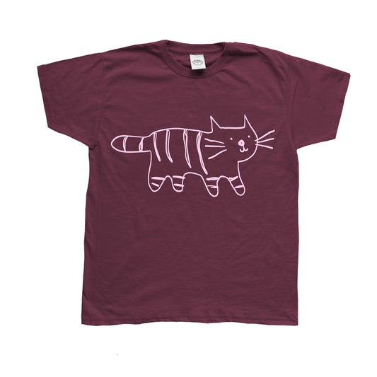 Tiger light pink on burgundy Tee