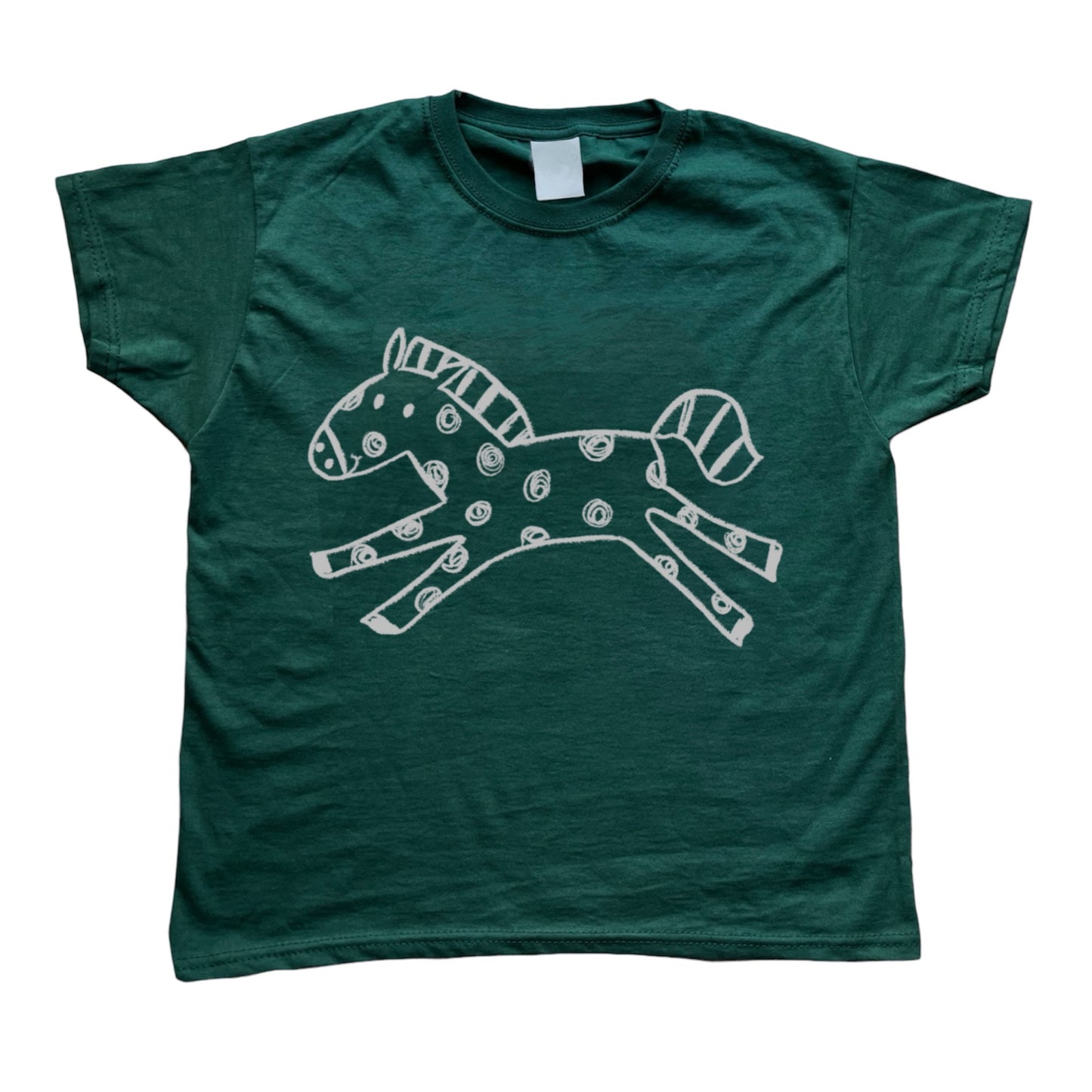 Polka dot horse forest green tee