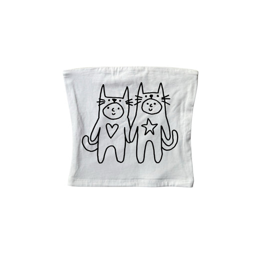 Black on white 2 critters in love bandeau top
