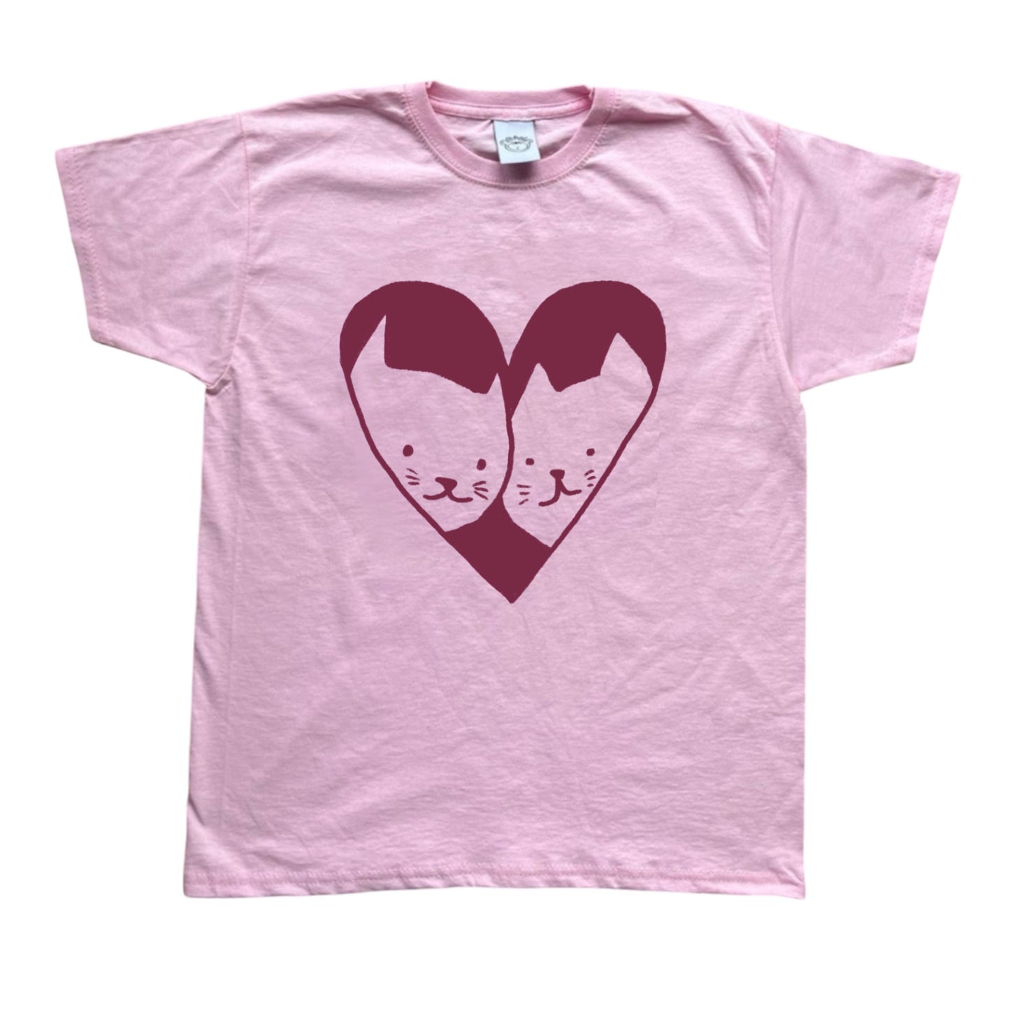 2 cats in love pink tee