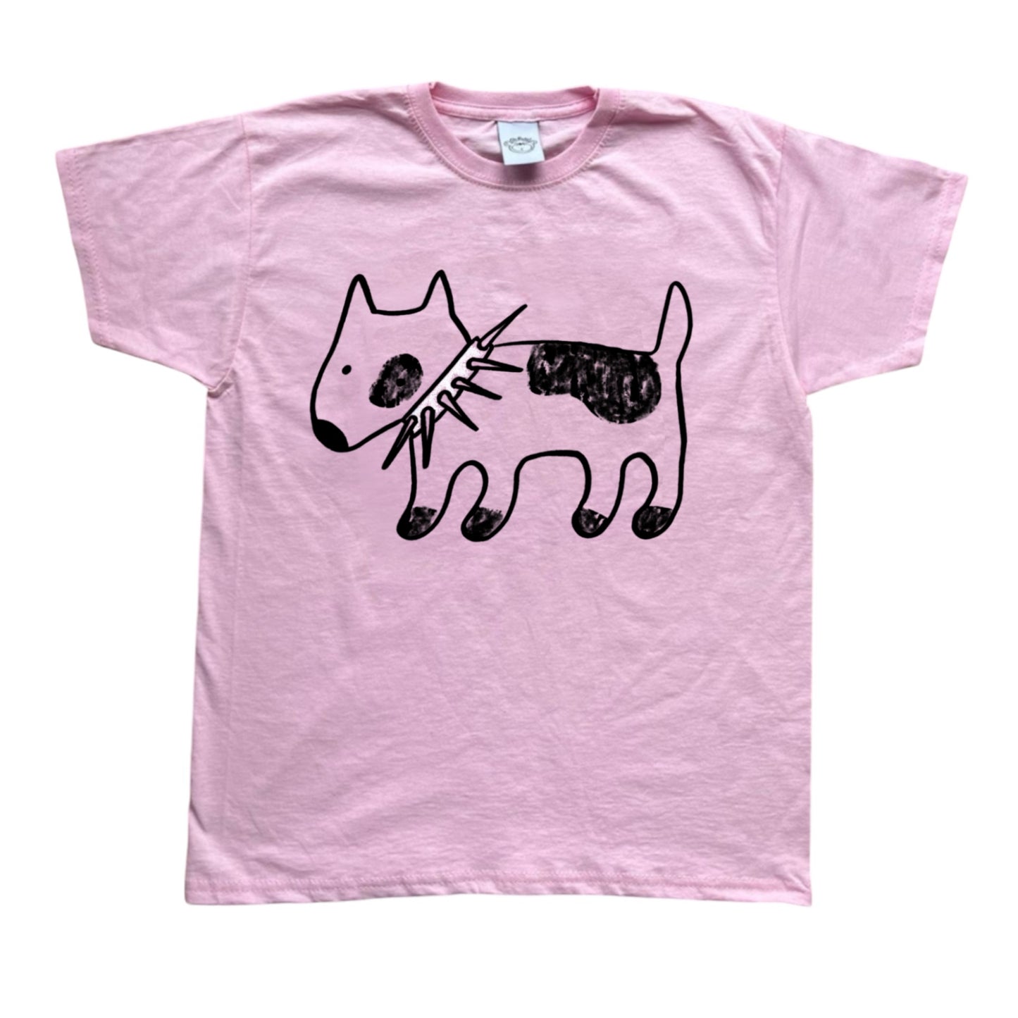 Spiky collar black dog on pink tee