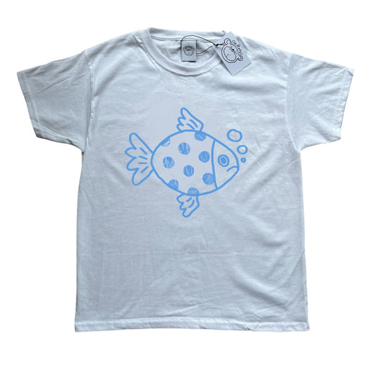 Polka dot fishy light blue on white Tee