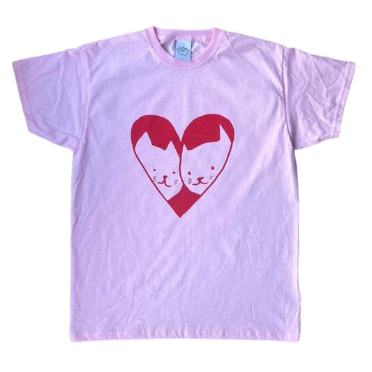 Red on Pink Two Cats in Love Baby Tee