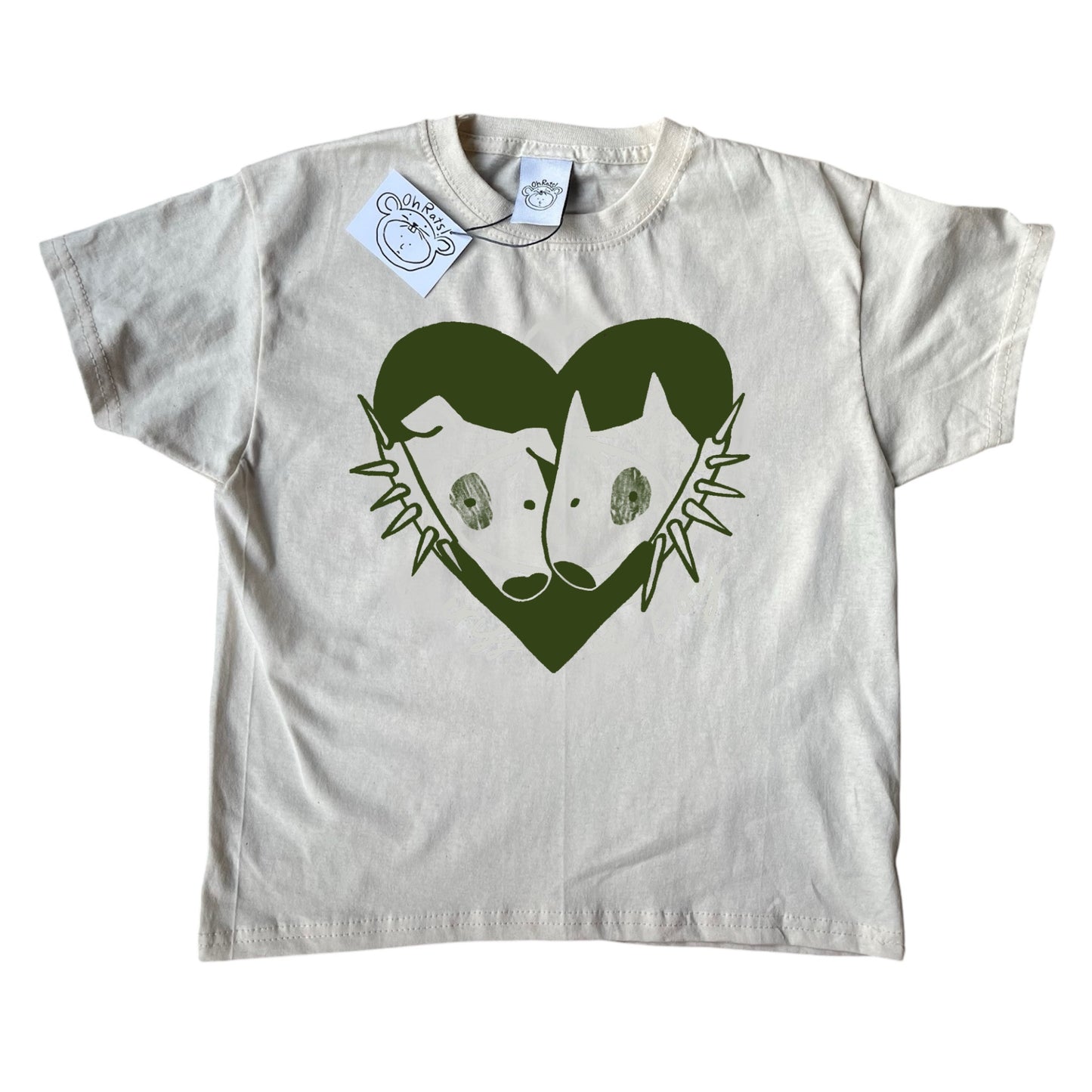2 Spiky collar dogs in love beige tee