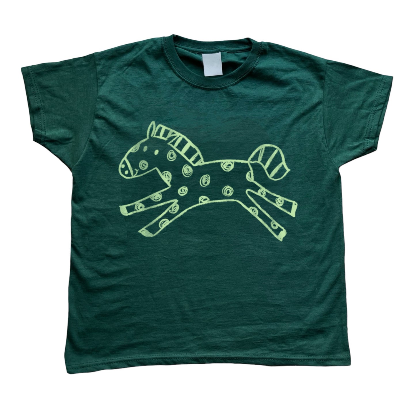 Polka dot horse forest green tee