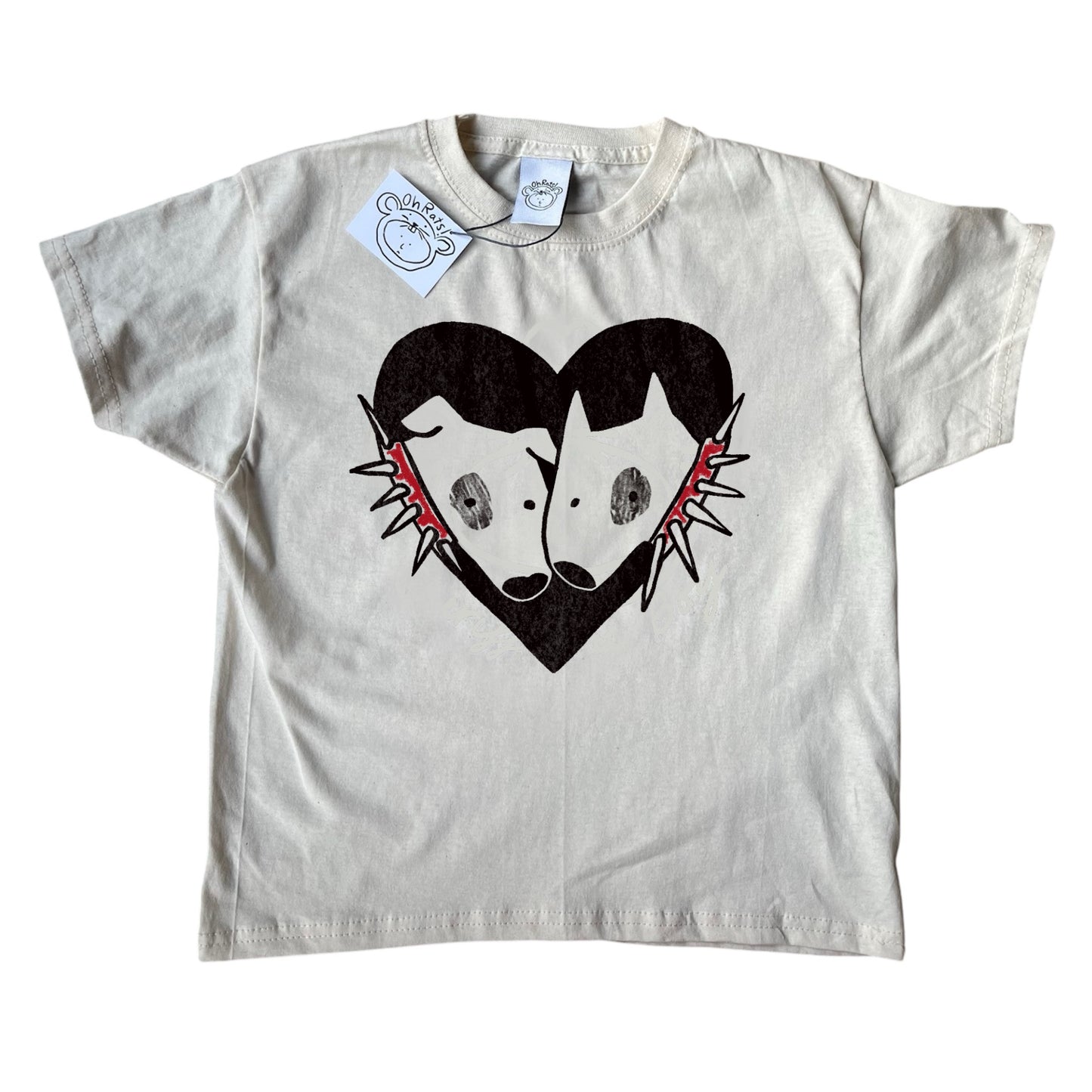 2 Spiky collar dogs in love beige tee