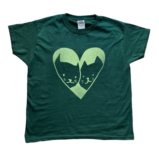 2 cats in love forest green tee