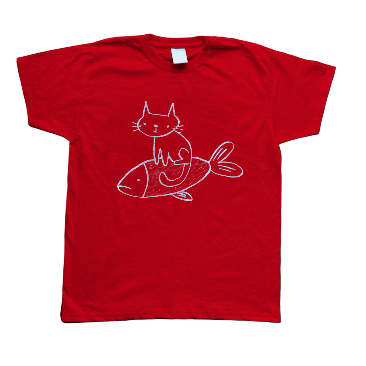 Cat on a fish red baby tee