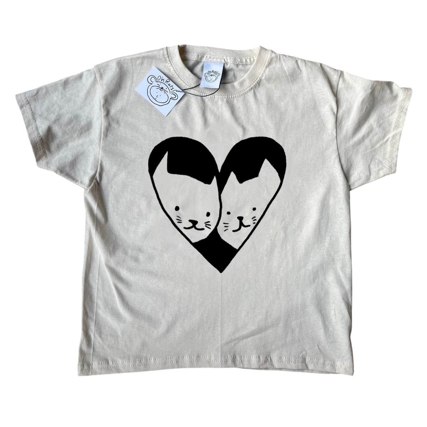2 cats in love beige tee