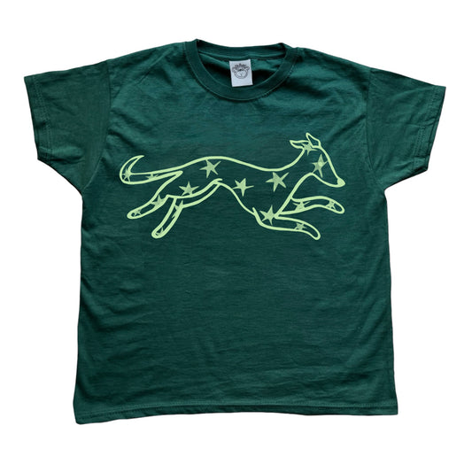Starry dog forest green tee