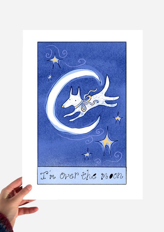 A4 blue ‘I’m over the moon’ Print