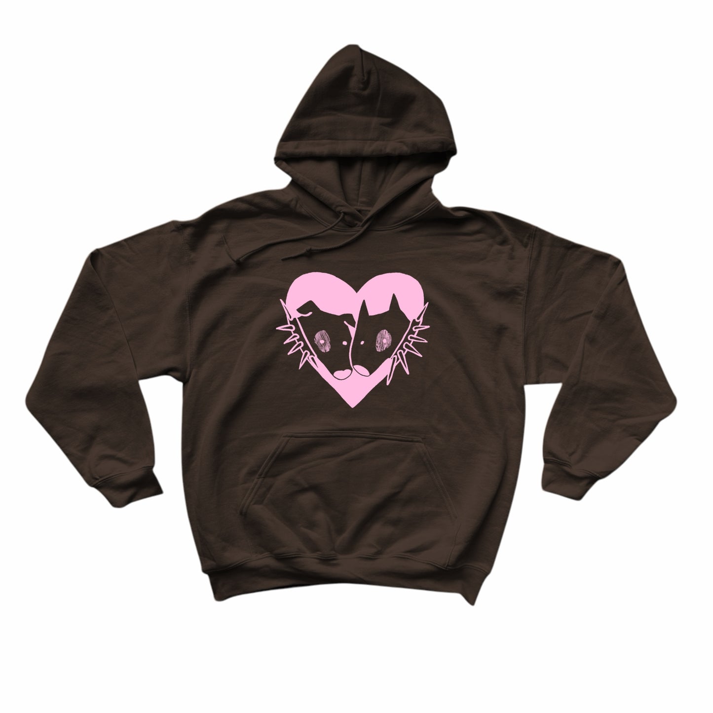 2 spiky collar dogs in love brown hoodie