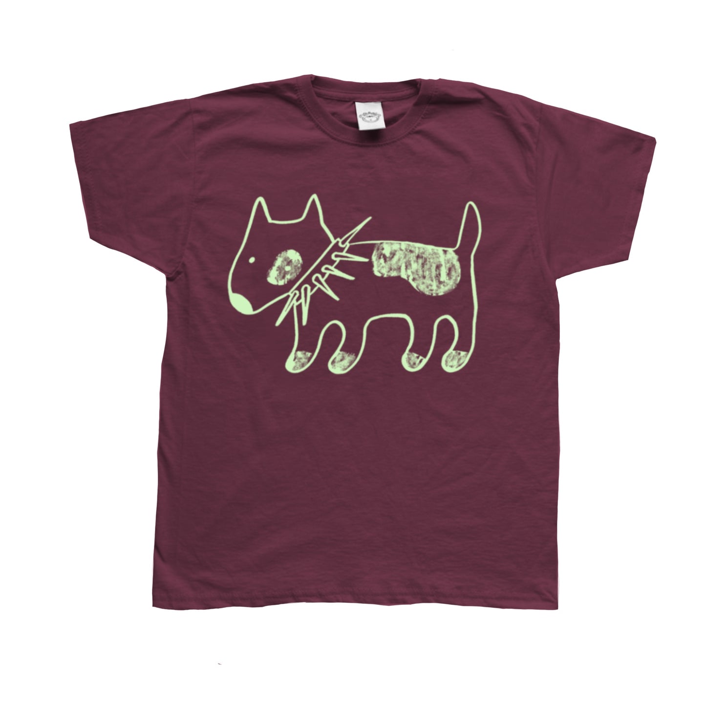 Spiky collar dog light green on burgundy Baby Tee