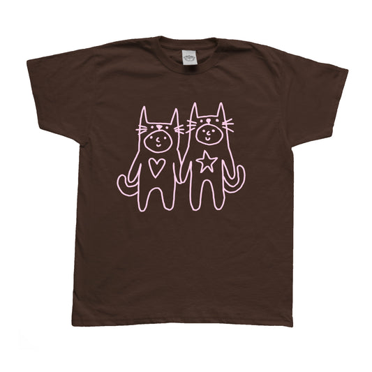 Two critters in love pink on brown Tee
