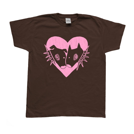 2 dogs in love pink on brown Tee