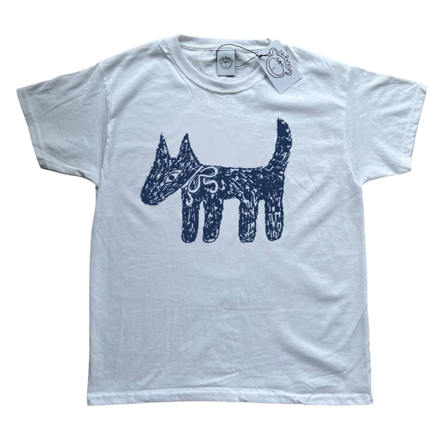 Scruffy bow dog white tee