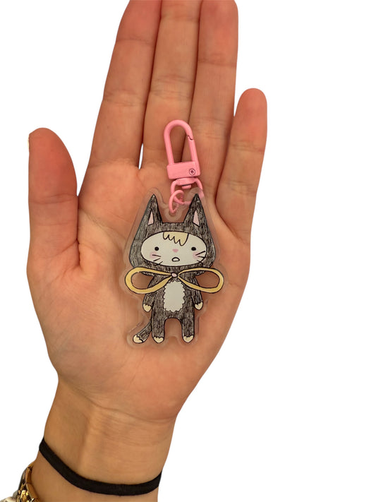 Yellow and pink bow cat key ring / bag charm