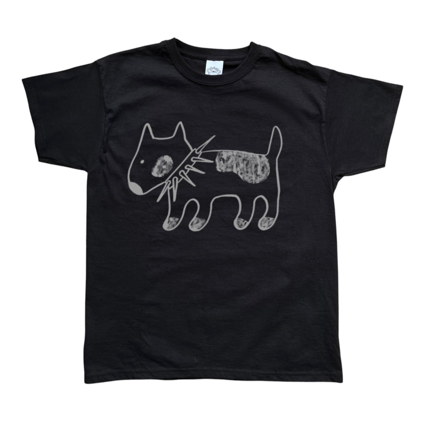 Spiky collar dog grey on black Tee