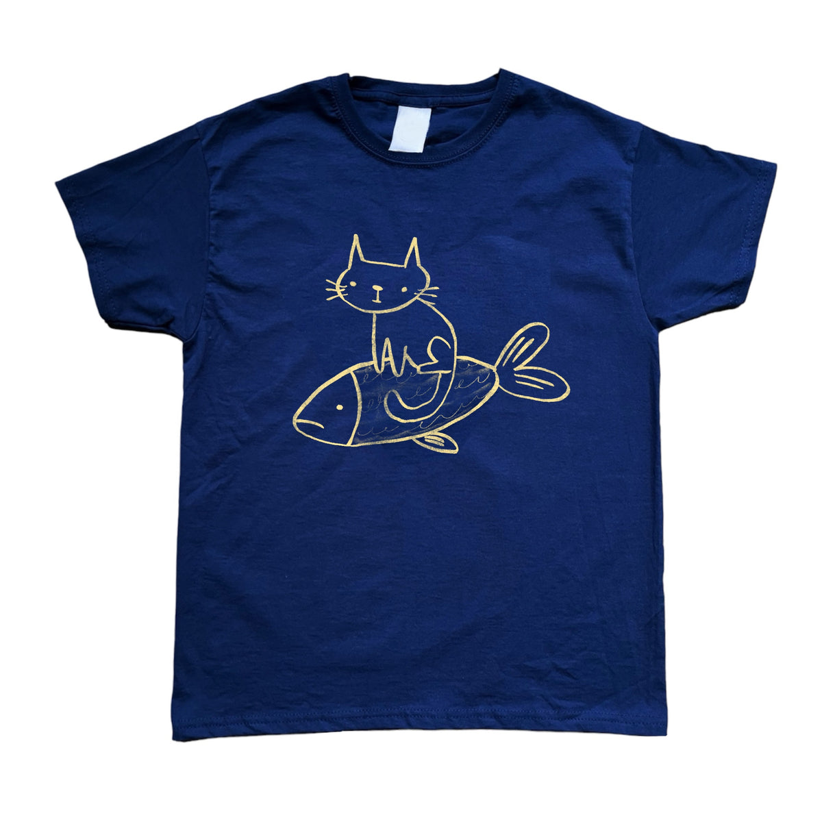 Cat on a fish navy baby tee