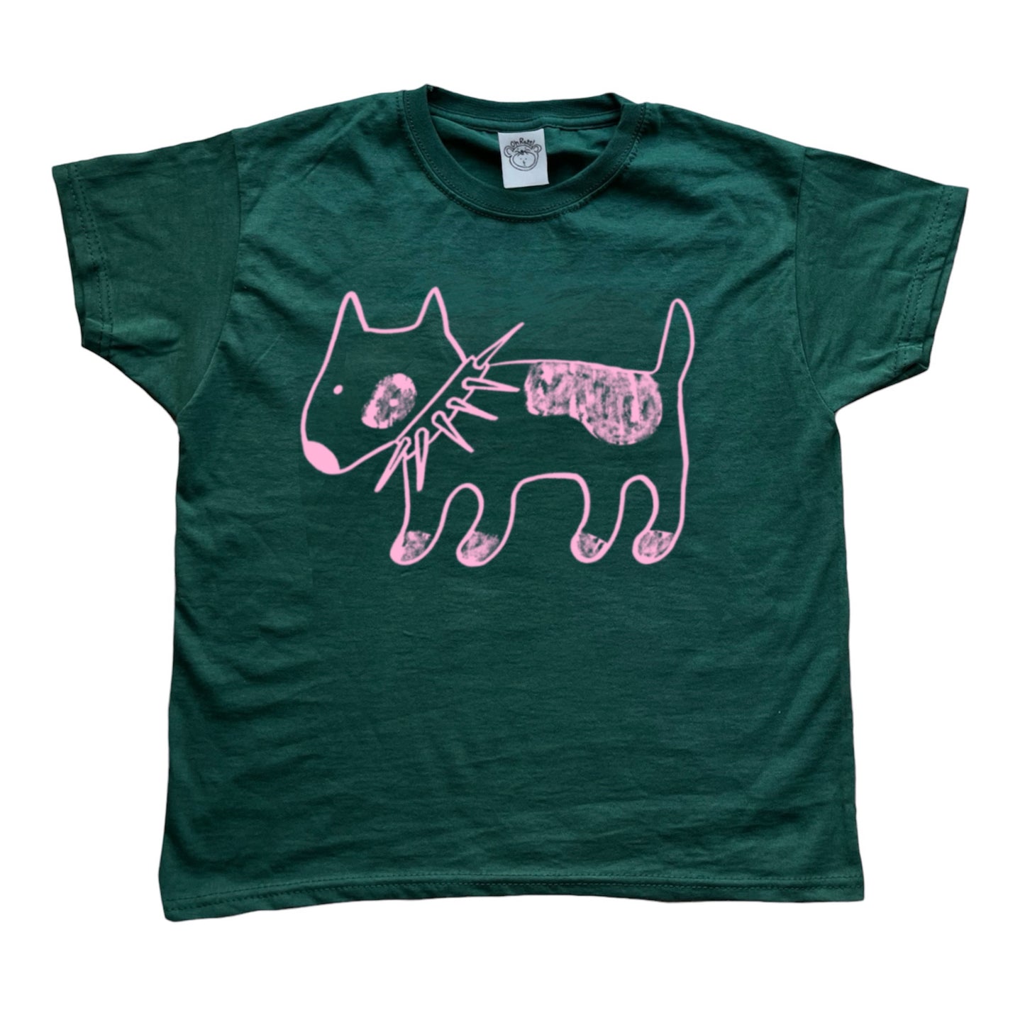 Spiky collar dog pink on forest green Baby Tee