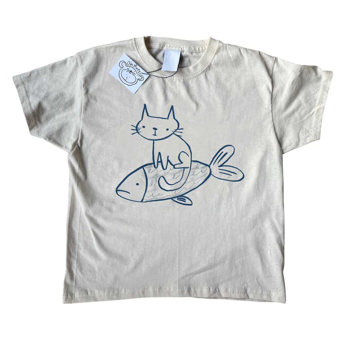 Cat on a fish beige baby tee