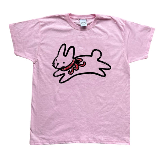 Red bow bunny black on pink Tee