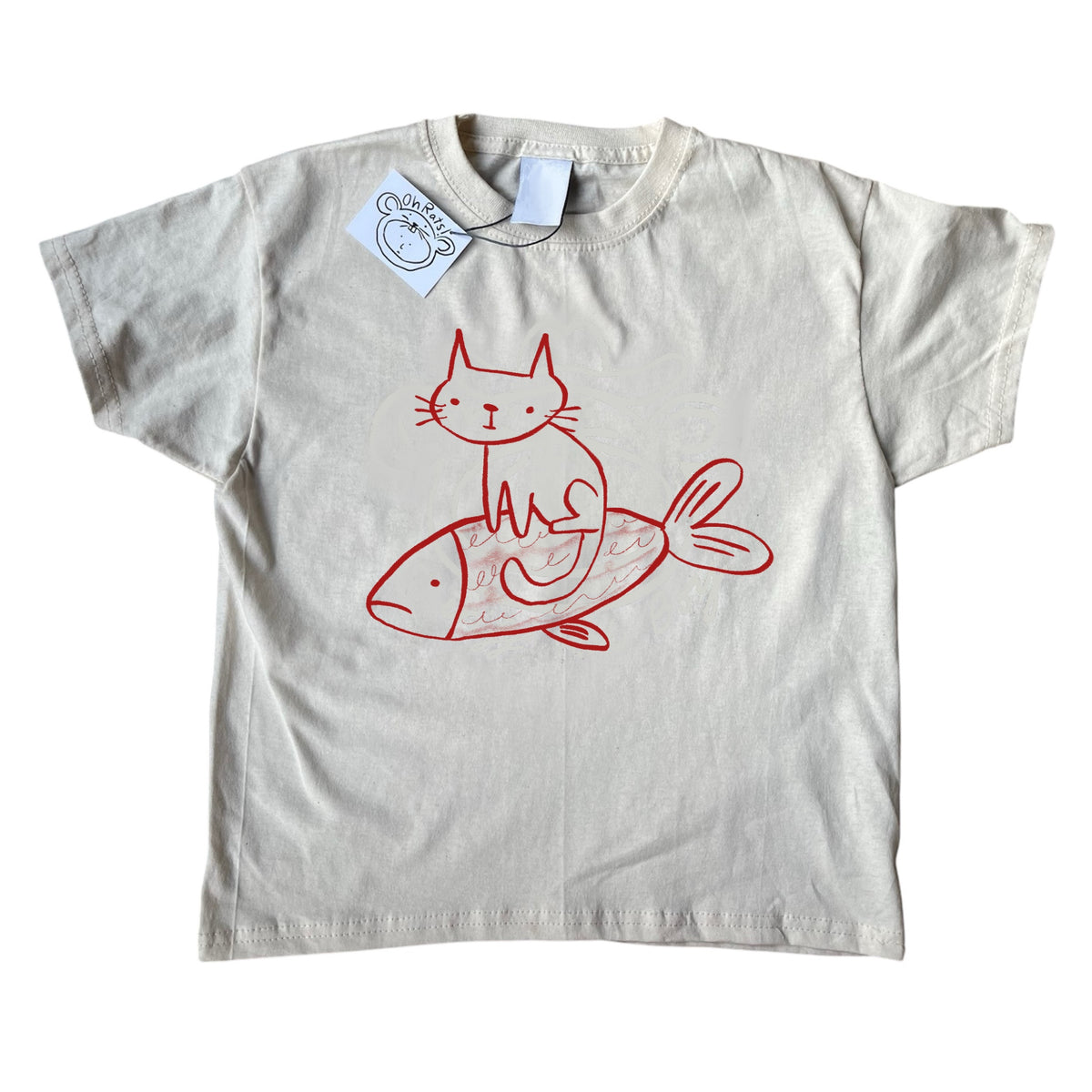 Cat on a fish beige baby tee