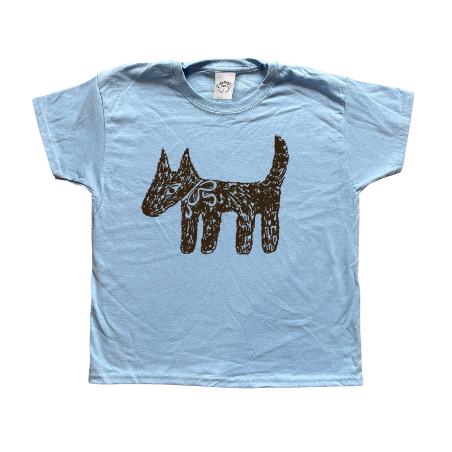 Scruffy bow dog baby blue tee