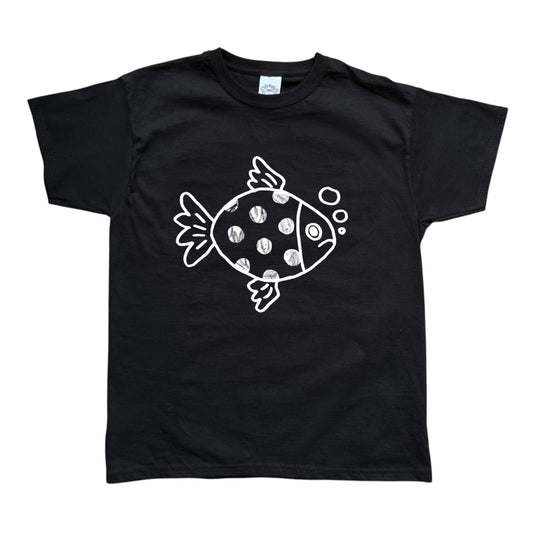 Polka dot fishy white on black Tee